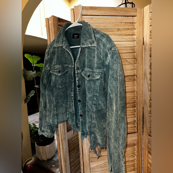 Vici Paddington Distressed Cotton Corduroy Jacket - Hunter Green Oversized Fit. - Picture 4 of 4